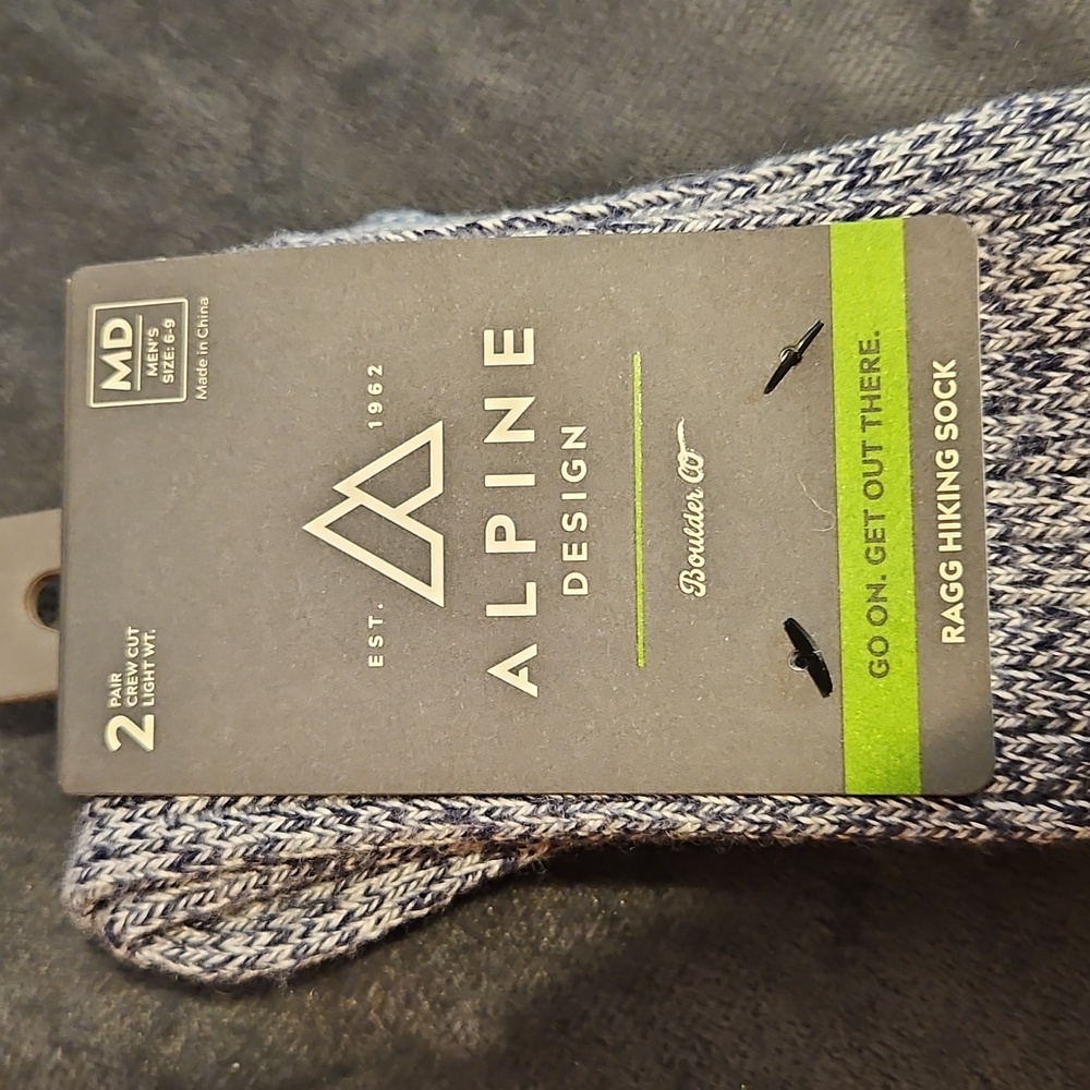 NWT 2 Pair ALPINE WOOL RAGG CREW Hiking Socks mens M 6-9 - Picture 2 of 4